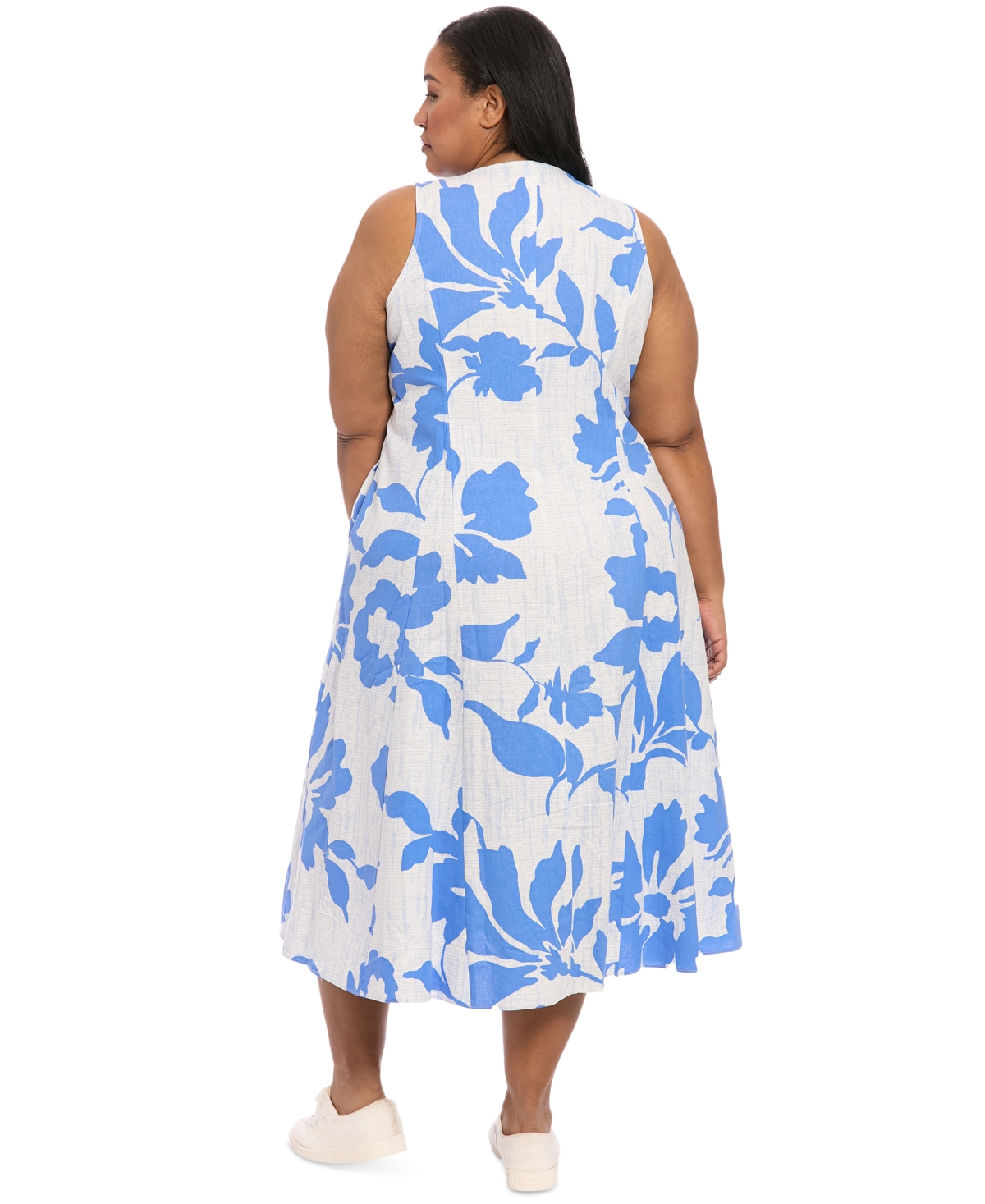 London Times Plus Size V-neck Sleeveless Midi Dress