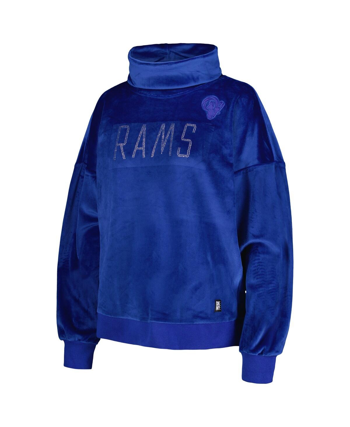 Dkny Women's Royal Los Angeles Rams Deliliah Rhinestone Funnel Neck Pullover Sweatshirt In Royal