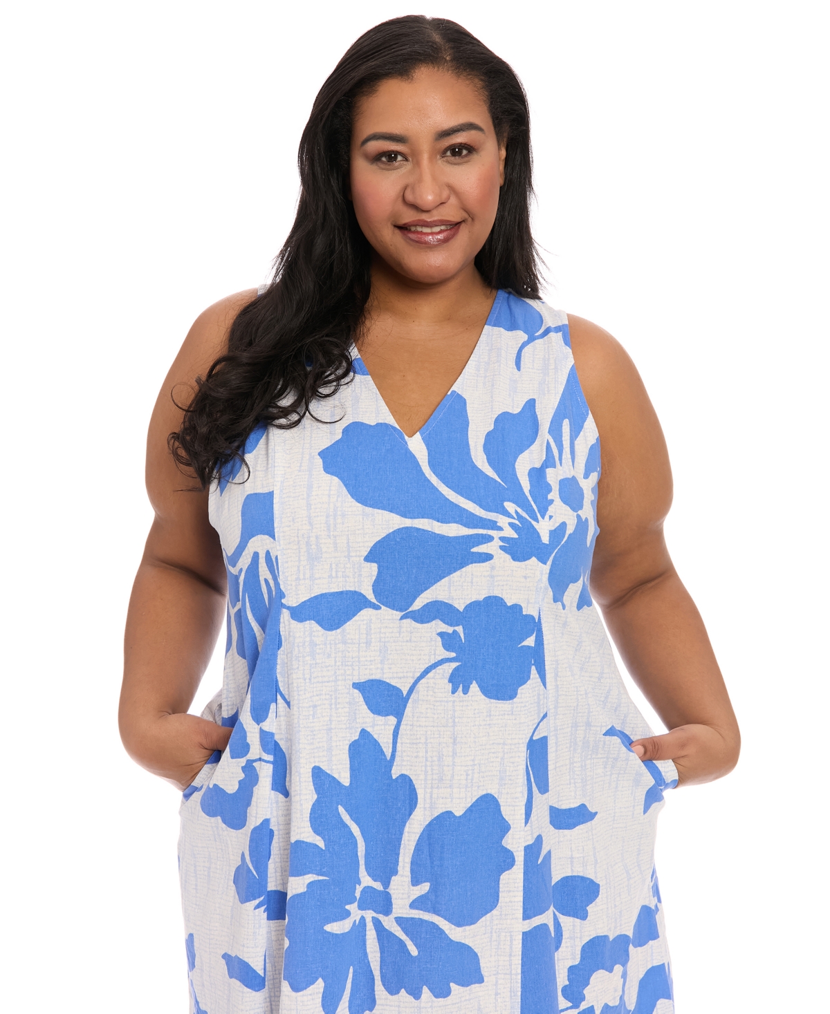 London Times Plus Size V-neck Sleeveless Midi Dress