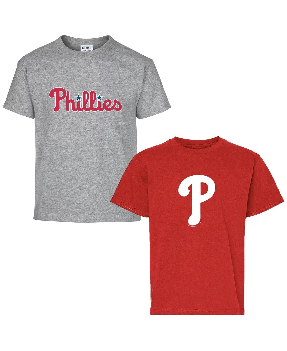 Soft As A Grape Big Boys And Girls Red/gray Philadelphia Phillies T-shirt, Set Of 2 In Gray
