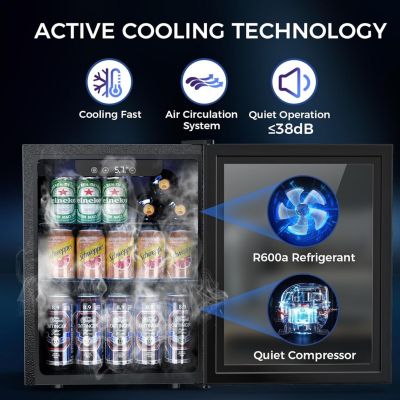 1.7 Cu.ft Beverage Refrigerator Cooler, 68 Can Mini Fridge Glass Door with Adjustable Shelves, Digital Temperature Display, Freestanding Small Drink Fridge for Home, Office or Bar(Black)