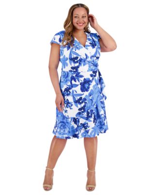 London Times - Plus Size V-Neck Side-Ruffle Dress