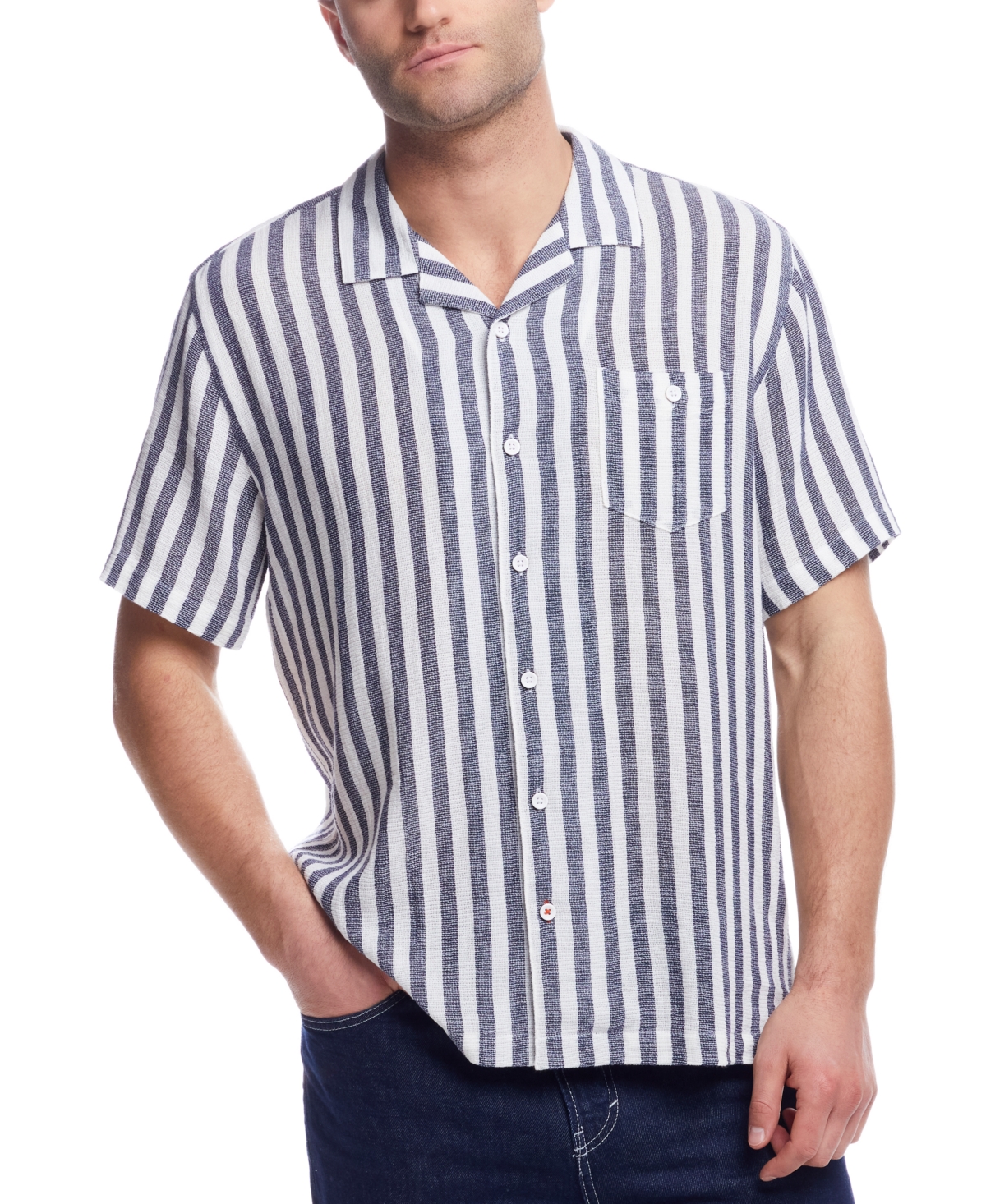 Weatherproof Vintage Men's Airtex Short Sleeve Striped Button-front Camp Shirt