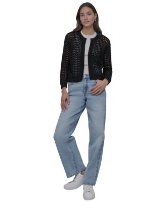 Petite Open-Stitch Cardigan Sweater