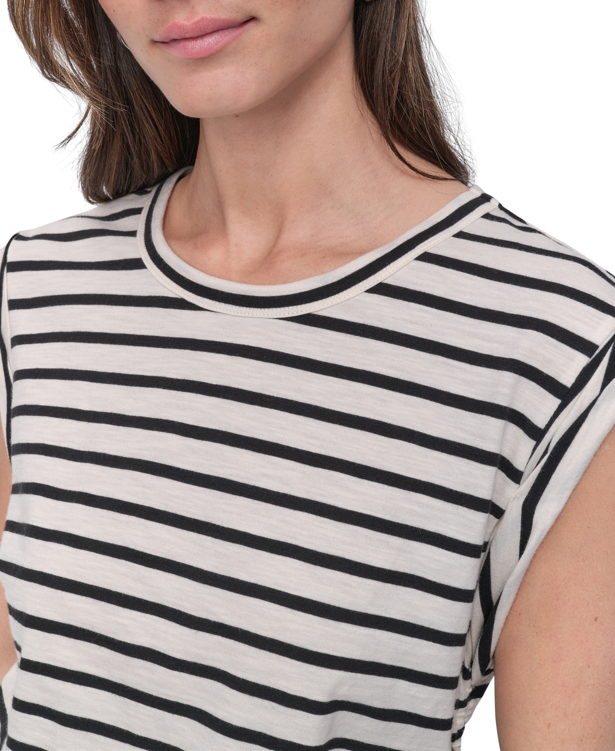 DKNY JEANS PETITE COTTON RUCHED SIDE-TIE SLEEVELESS TEE 
