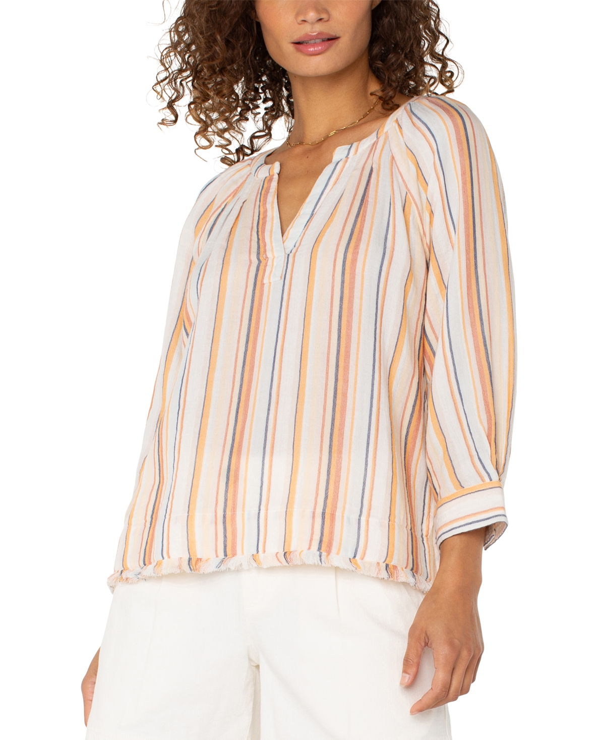 Liverpool Los Angeles Fray Hem Cotton Top In Multi