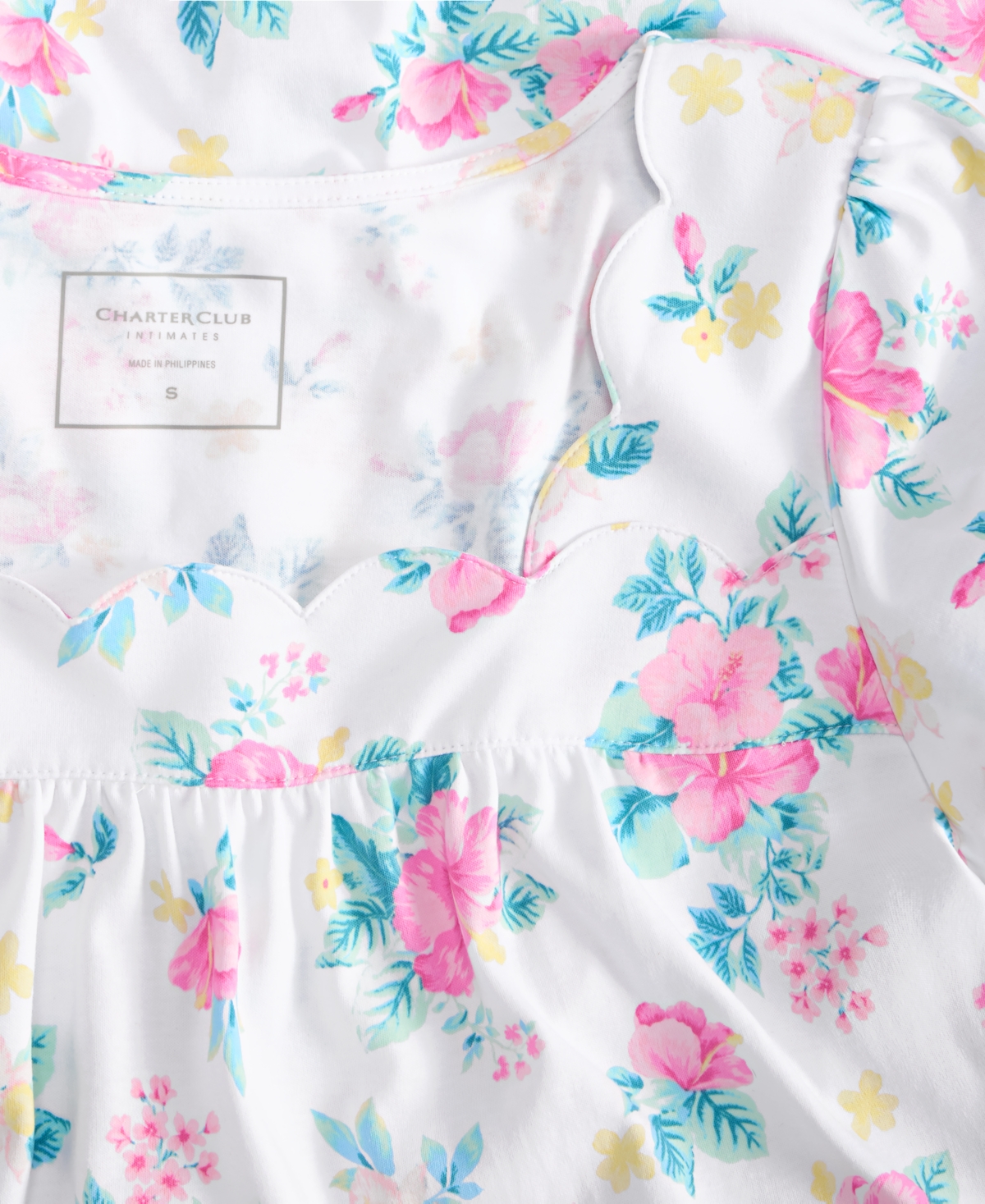 Shop Charter Club Women's Cotton Scalloped Short-sleeve Chemise, Exclusively At Macy's