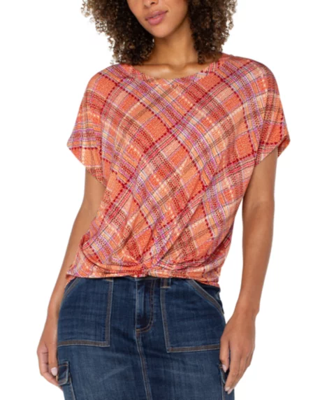 Liverpool Los Angels Petite Twisted Crewneck Top - Clmntne Mlt Pld