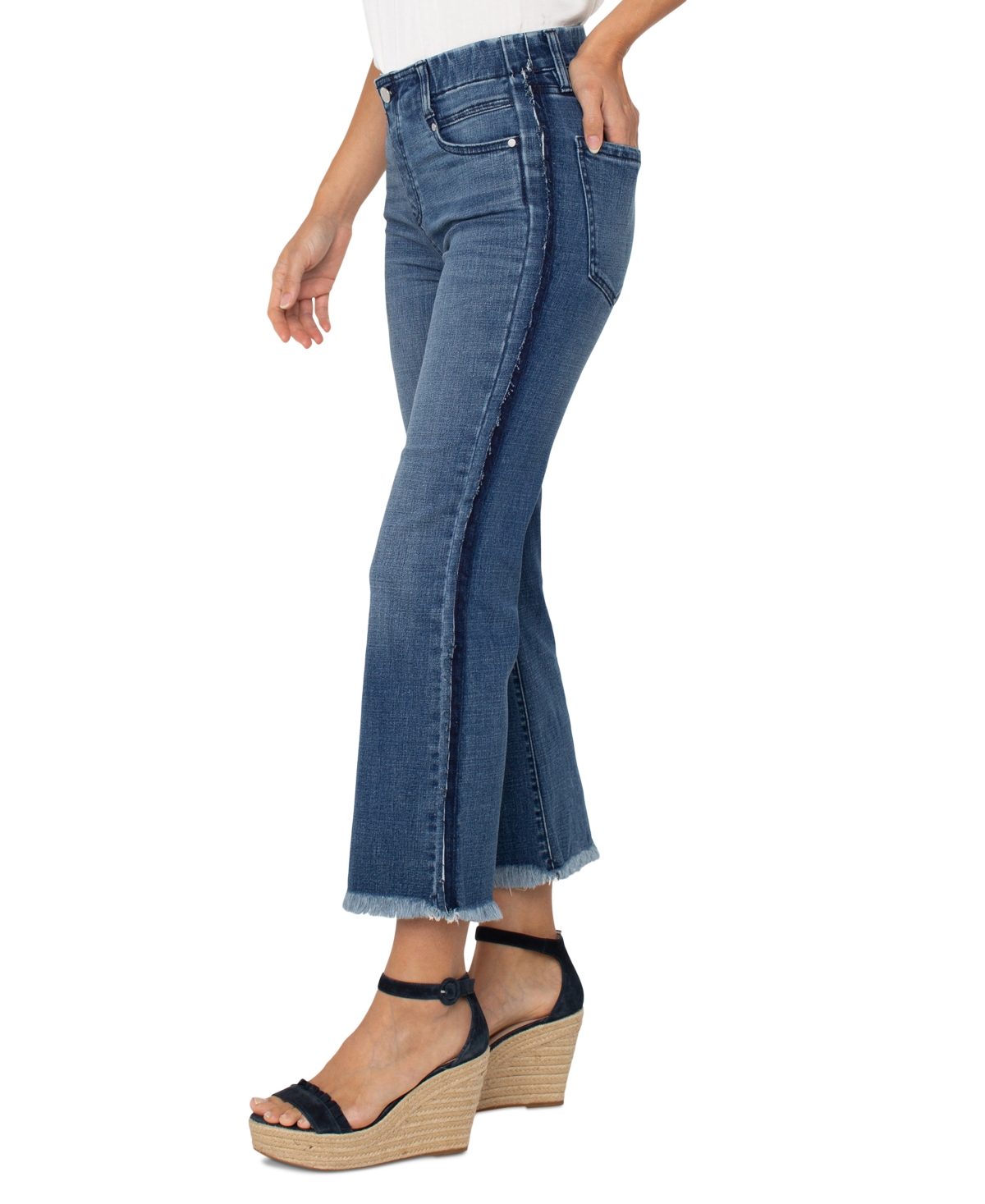 Shop Liverpool Los Angeles Petite Gia Glider Frayed-hem Cropped Flare Jeans