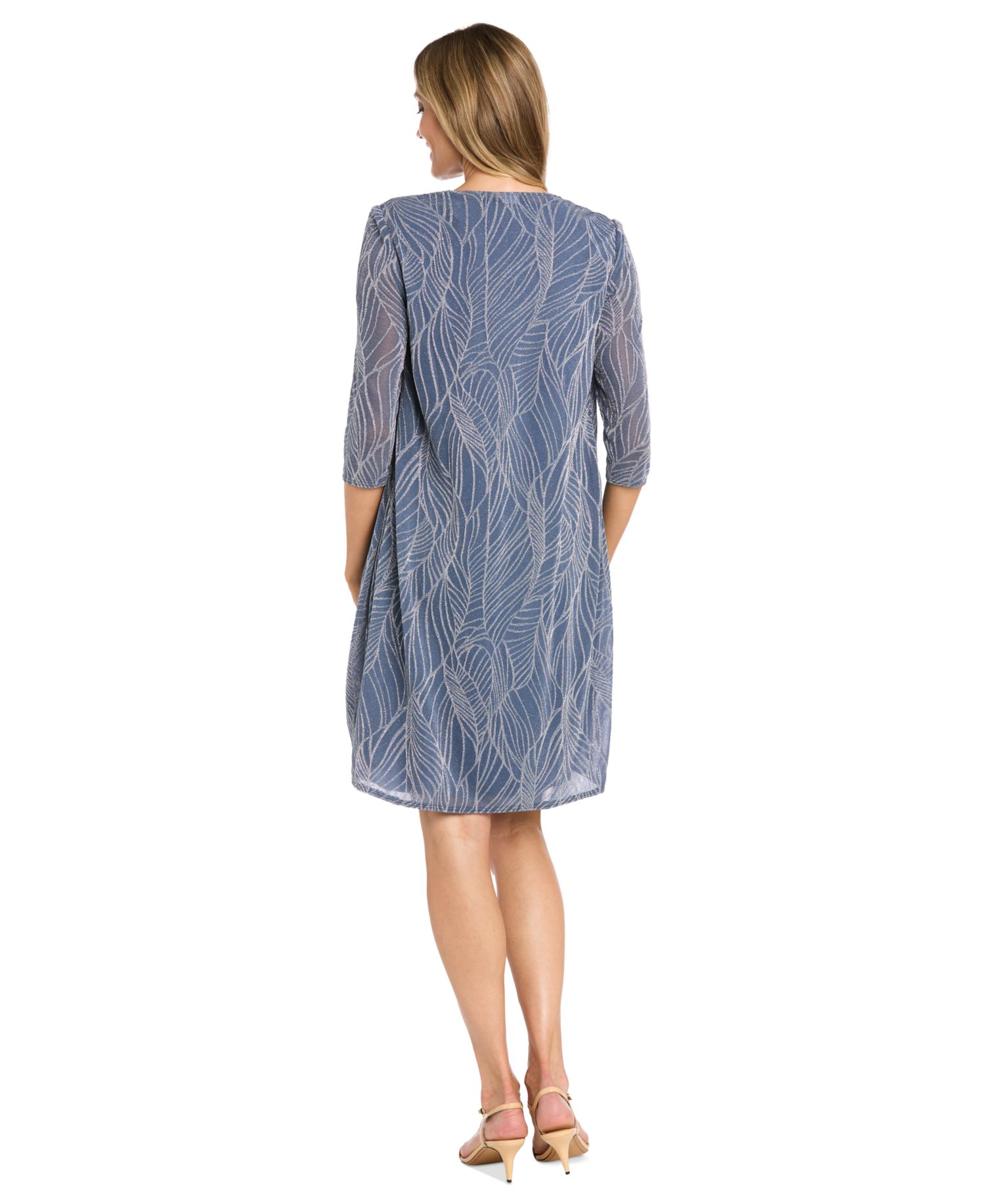 Women's 2-Piece Metallic Print Open-Front Jacket & Scoop Neck Necklace Dress