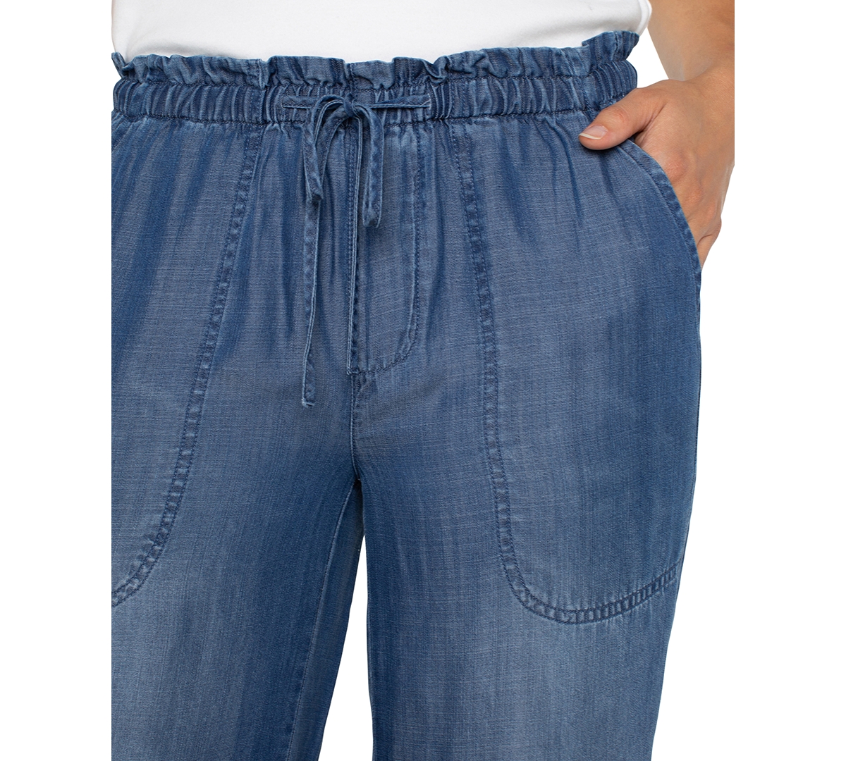 Liverpool Los Angeles Trendy Plus Size Chambray Pull-on Cropped Pants