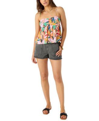 Juniors' Reeta Printed Crinkled Sleeveless Top