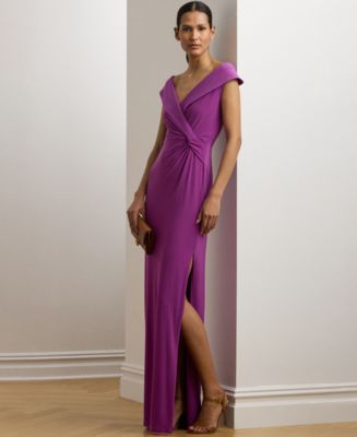 Lauren Ralph Lauren Women's Jersey Off-the-Shoulder Side-Slit Column Gown -  Macy's