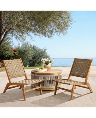 Outdoor Acacia Wood Woven Back and Seat Armless Deck Chair