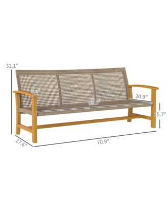 3-Seat Wicker Outdoor Couch Patio Sofa with Acacia Wood Armrests