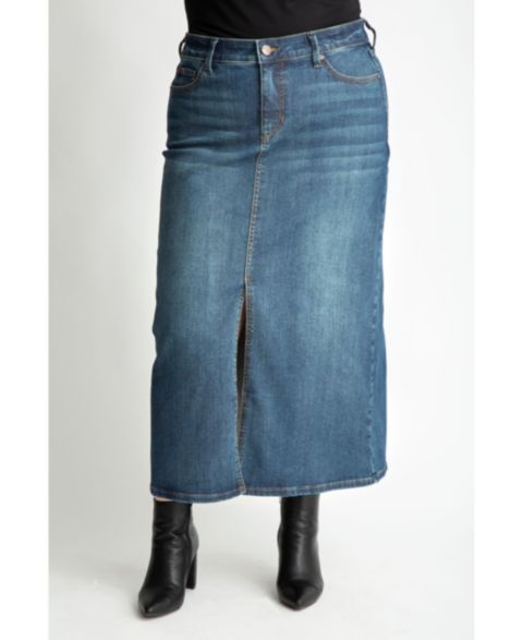 Женская юбка SLINK Jeans Plus Size Denim Maxi Skirt in 37"length with front slit - Brielle