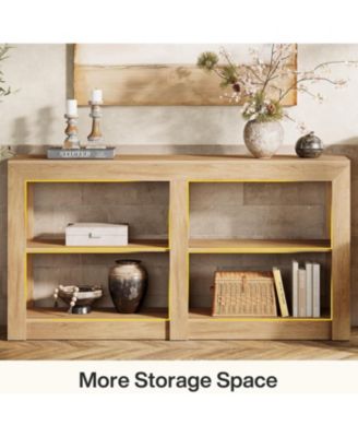 59-Inch Farmhouse Console Table, 3-Tier Entryway Table with Storage, Wood Console Behind Couch for Living Room, Hallway, Foyer, Oak