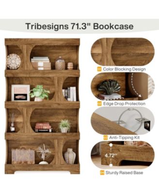 71" Tall Bookcase, 4-Tier S-Shaped Bookshelf, Wood Decorative Storage Shelving,Library Book Shelf Unit for Home Office Living Room Bedroom