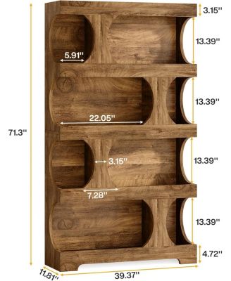 71" Tall Bookcase, 4-Tier S-Shaped Bookshelf, Wood Decorative Storage Shelving,Library Book Shelf Unit for Home Office Living Room Bedroom