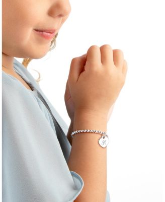 Children's Sterling Silver 3mm Beads & Engraved Initial Girls' 5.25" Bracelet