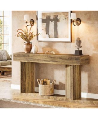 63-Inch Farmhouse Console Table, Narrow Long Sofa Table Behind Couch, Wood Entry Console for Entryway, Living Room, Foyer, Rustic Brown