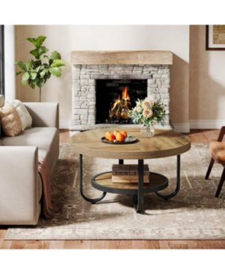 31" Single-Piece Metal Coffee Table with Storage Shelf and Curved Legs