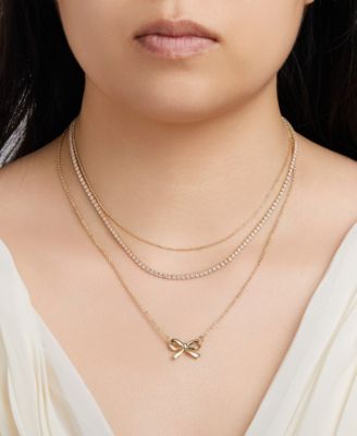 Cubic Zirconia Bow Layered Necklace Set