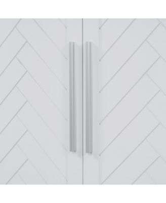 White Sideboard Cabinet with 4 Doors, Adjustable Shelves, and Silver Handles