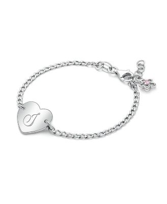 Sterling Silver Engraved Heart ID Initial Bracelet