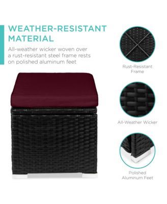 Set of 2 Wicker Ottomans, Multipurpose Furniture w/ Removable Cushions, Steel Frame