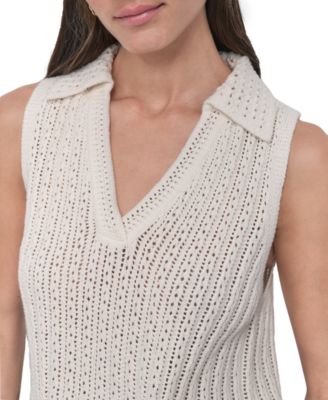 Women's Lacey Stitch Collared Sleeveless Sweater