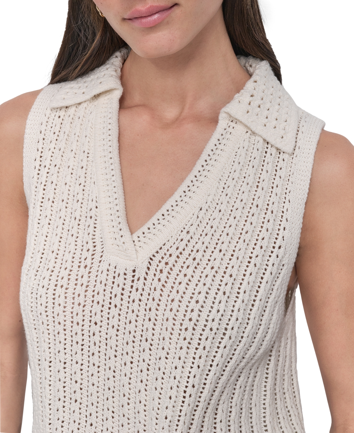 DKNY JEANS WOMEN'S LACEY STITCH COLLARED SLEEVELESS SWEATER 