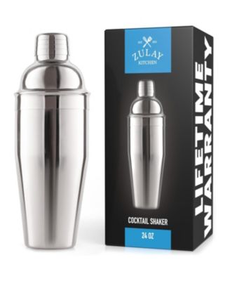 Cocktail Shaker with Built-in Strainer For Bartending & Homebars (24oz) - Silver
