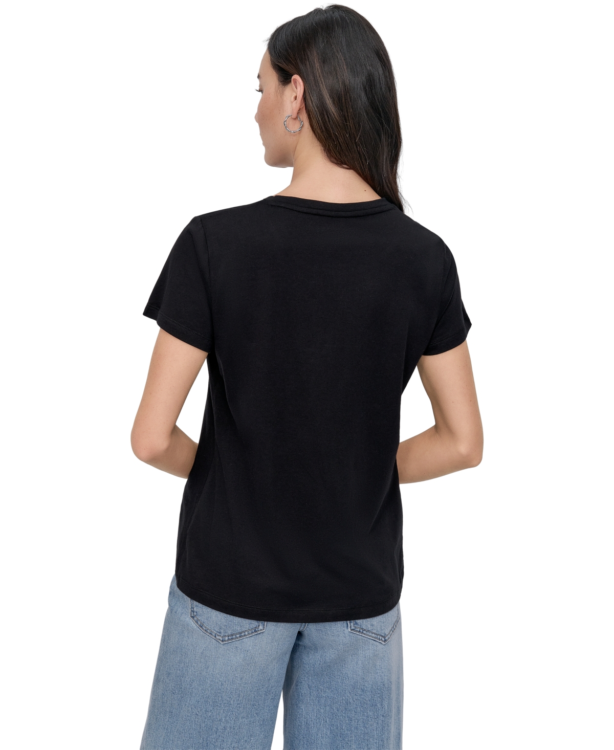 DKNY JEANS WOMEN'S FLOCKED LOGO CREWNECK T-SHIRT 