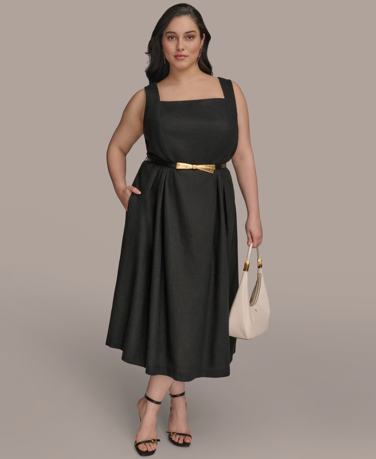 Shop Donna Karan Plus Size Square-neck Belted Midi Dress