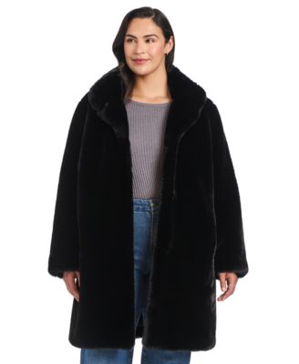 Plus Size Stand-Collar Faux-Fur Coat