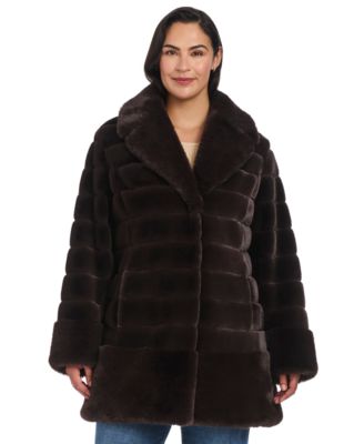 Plus Size Faux-Fur Notched-Collar Coat