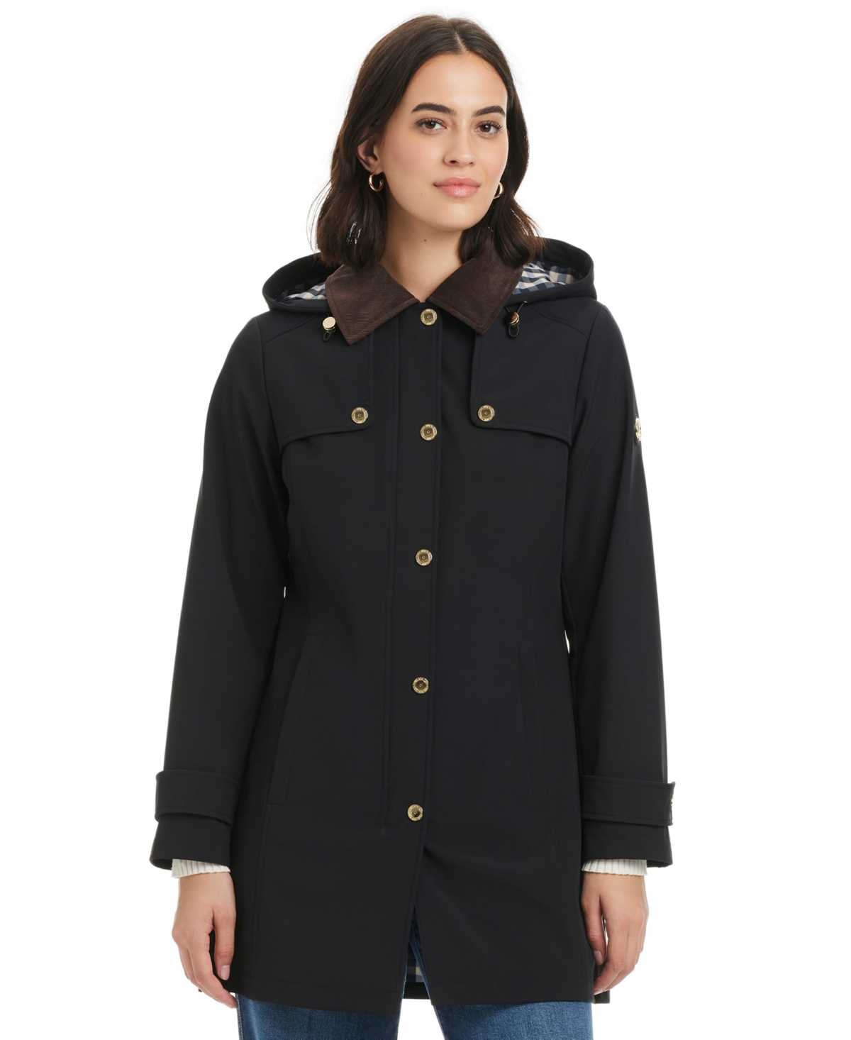 Jones New York Women's Hooded Corduroy-collar Softshell Coat, Exclusively At Macy's In Black