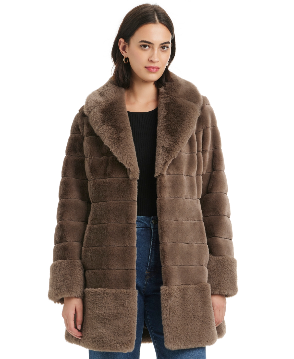 Jones New York Women's Faux-fur Notched-collar Coat In Brown