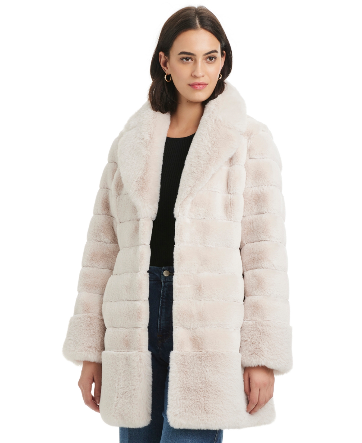 Jones New York Petite Notched-collar Faux-fur Coat In Neutral