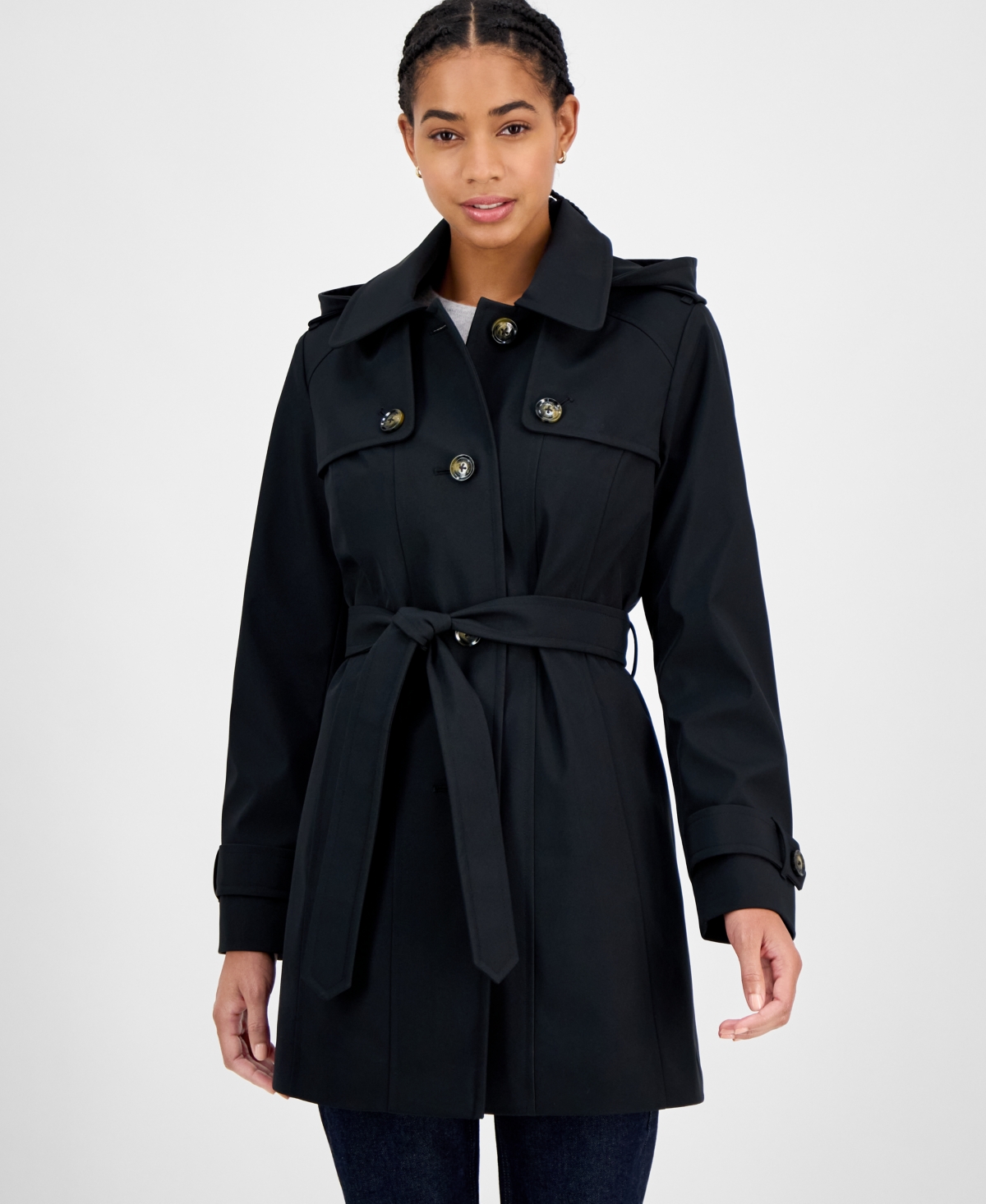 Women's Hooded Belted Zip-Front Raincoat - Leopard