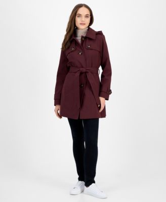 London Fog - Women's Hooded Belted Zip-Front Raincoat