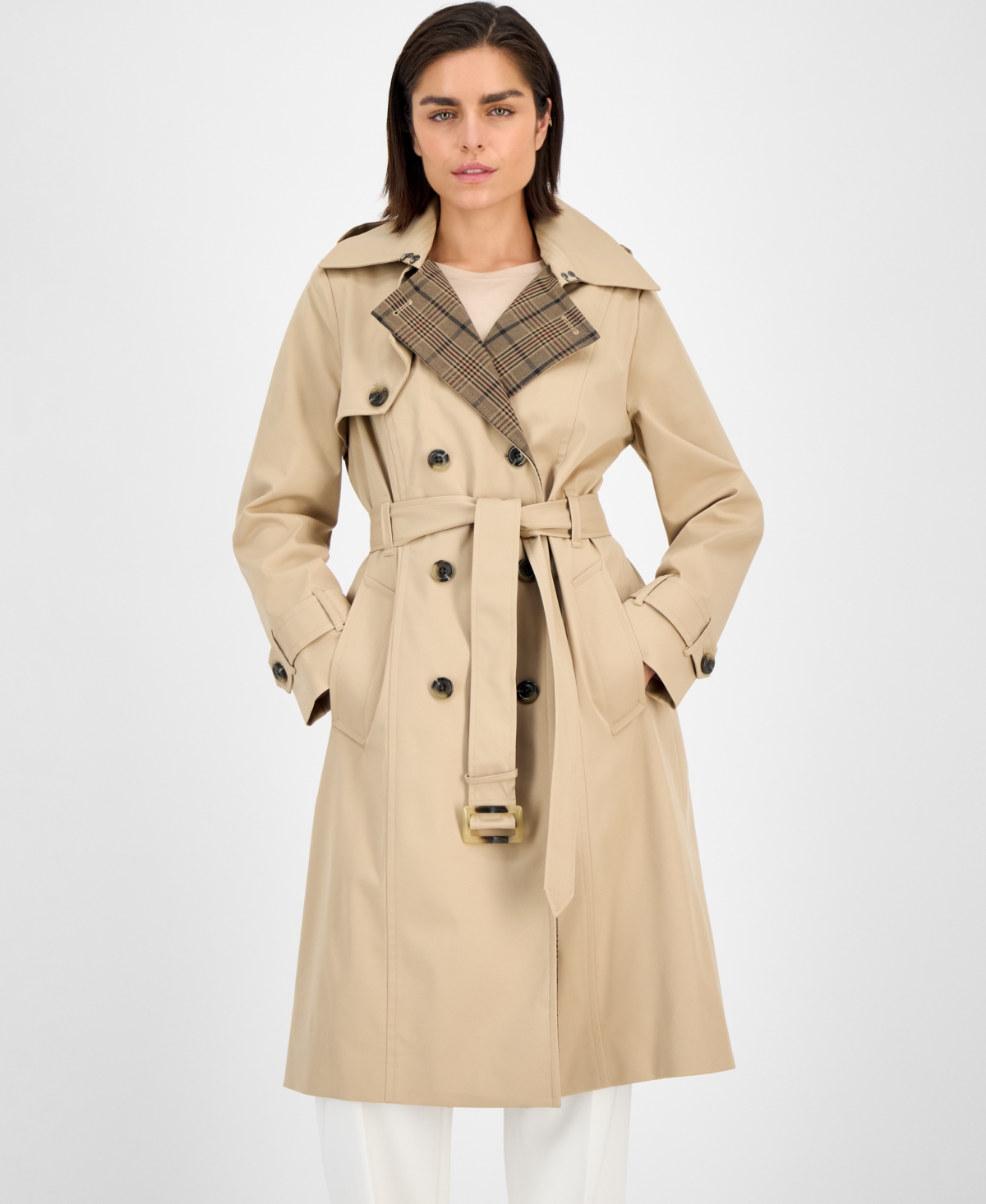 London Fog Women's Double-breasted Belted Trench Coat In Gray