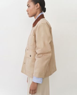 Women's Contrasting Collar Denim Parka Jacket