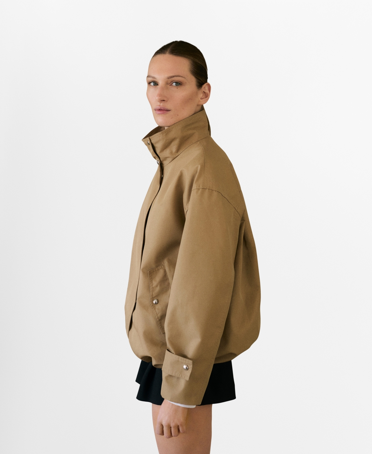 Women's Gathered Hem Cotton Parka Jacket - Medium Brown