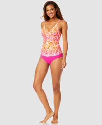 ANNE COLE WOMENS TIE DYE FOULARD UNDERWIRE DRAPE FRONT TANKINI TOP HIGH WAIST BIKINI BOTTOMS 