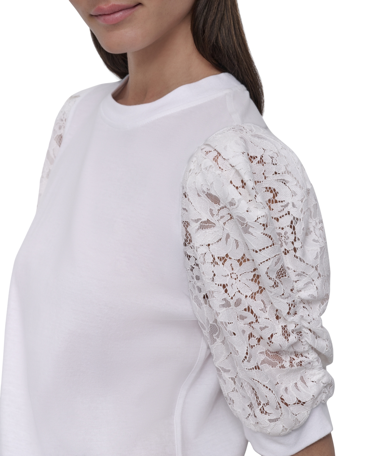 DKNY JEANS WOMEN'S MIXED MEDIA LACE-SLEEVE TOP 