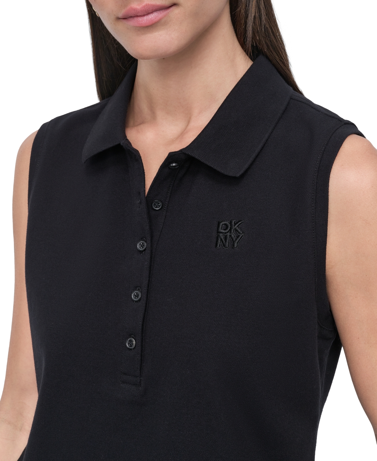 DKNY JEANS WOMEN'S CROPPED SLEEVELESS POLO SHIRT 