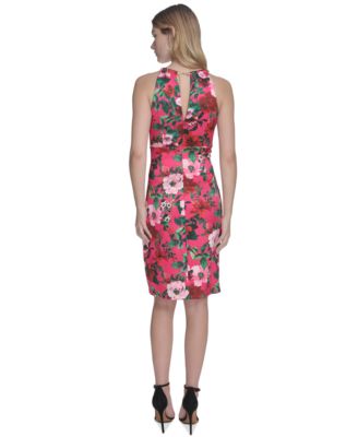 Women's Printed Side-Pleat Sleeveless Sheath Dress