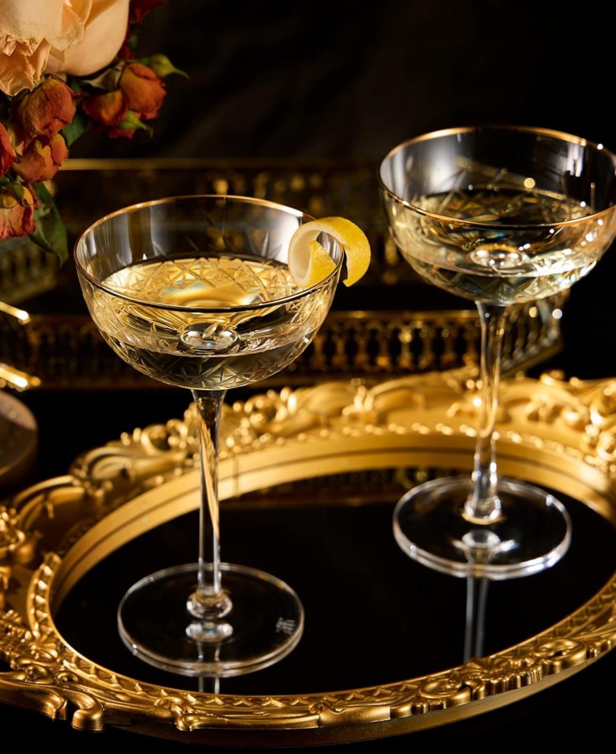The Wine Savant Vintage Art Deco Coupe Glasses, Set Of 2 In Clear